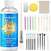 3.4FL OZ Air Dry Clay Glaze & 25pcs Tool Kit, Gloss Clay Varnish Protective Sealant to Prevent Cracking, Scratching & Wear - Pottery Tools for Stippling, Carving, Molding & Shaping Clay Crafts (Gloss)