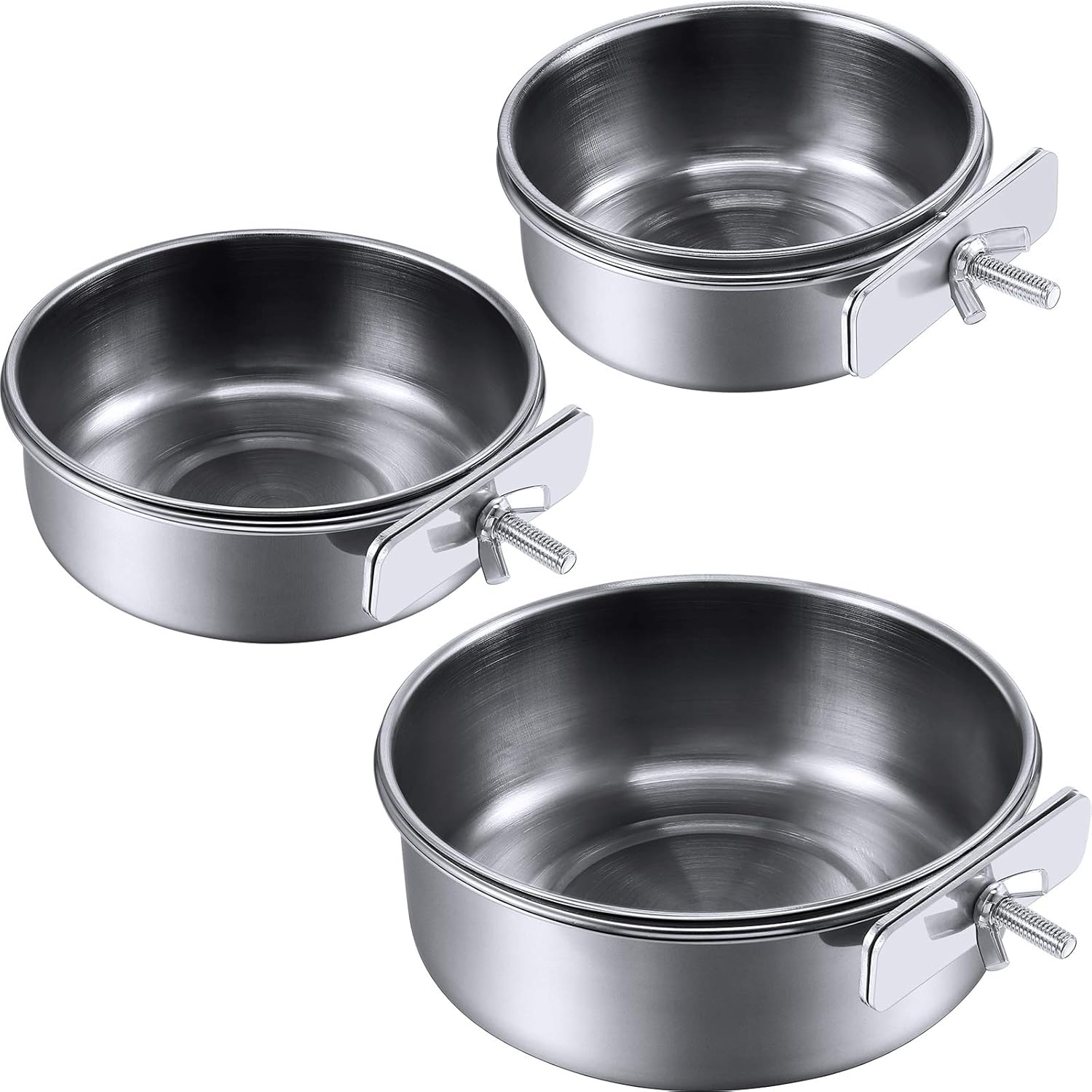 3 Pieces Bird Feeding Dish Cups Stainless Steel Parrot Feeding Cups Animal Cage Water Food Bowl Bird Cage Cups Holder with Clamp Holder for Bird Parrot Water Food Dish Feeder