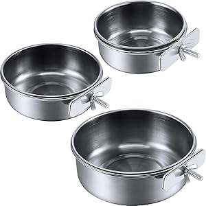 3 Pieces Bird Feeding Dish Cups Stainless Steel Parrot Feeding Cups Animal Cage Water Food Bowl Bird Cage Cups Holder with Clamp Holder for Bird Parrot Water Food Dish Feeder