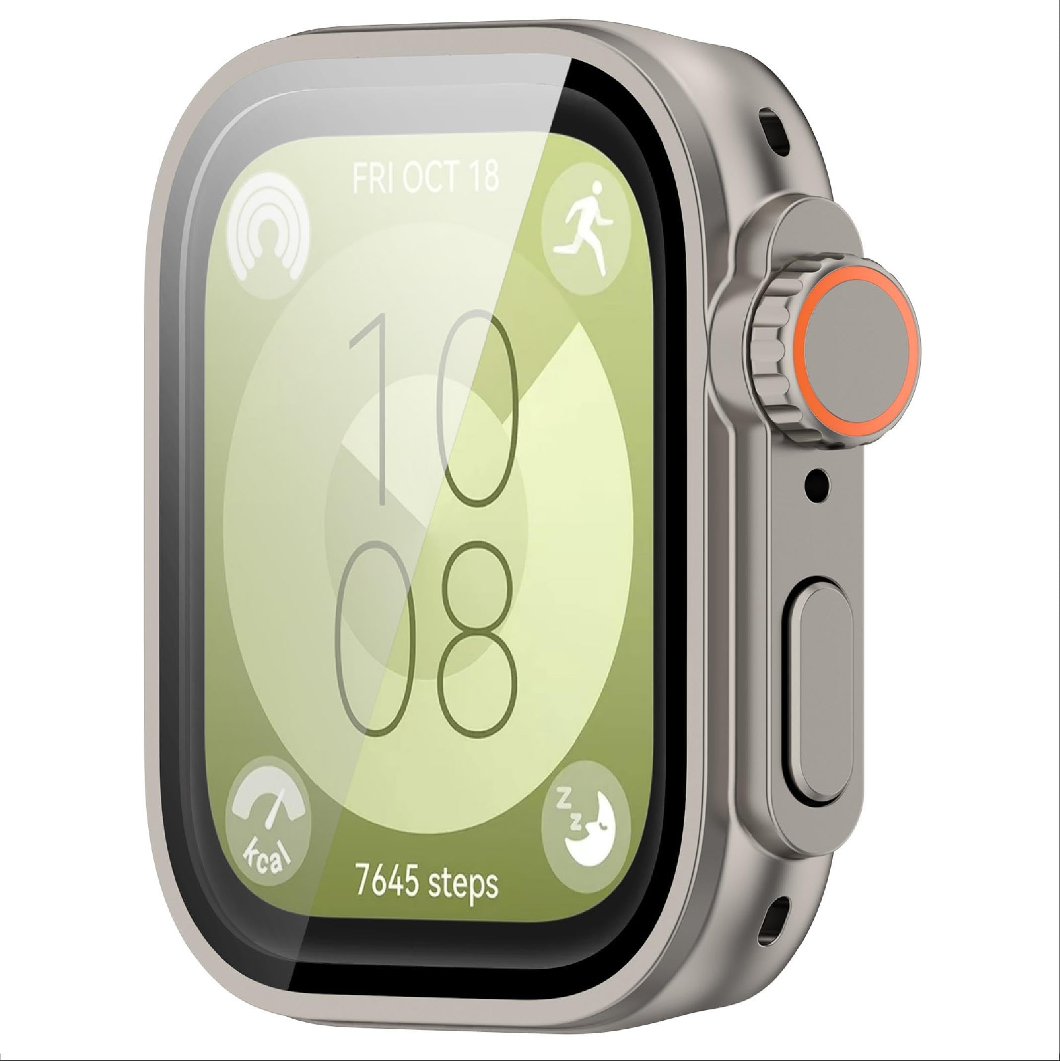 GIOPUEY Case Compatible with Huawei Watch Fit 3, Glass Protective Film + Hard Plastic Bezel, Huawei Watch Fit 3 Cover - Titanium color