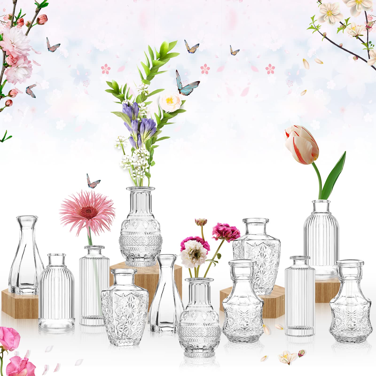 Vase for Flowers Set of 12 Vintage Glass Vases Small Bud Vase Great for Room Decor,Bedroom Decor,Home Decor
