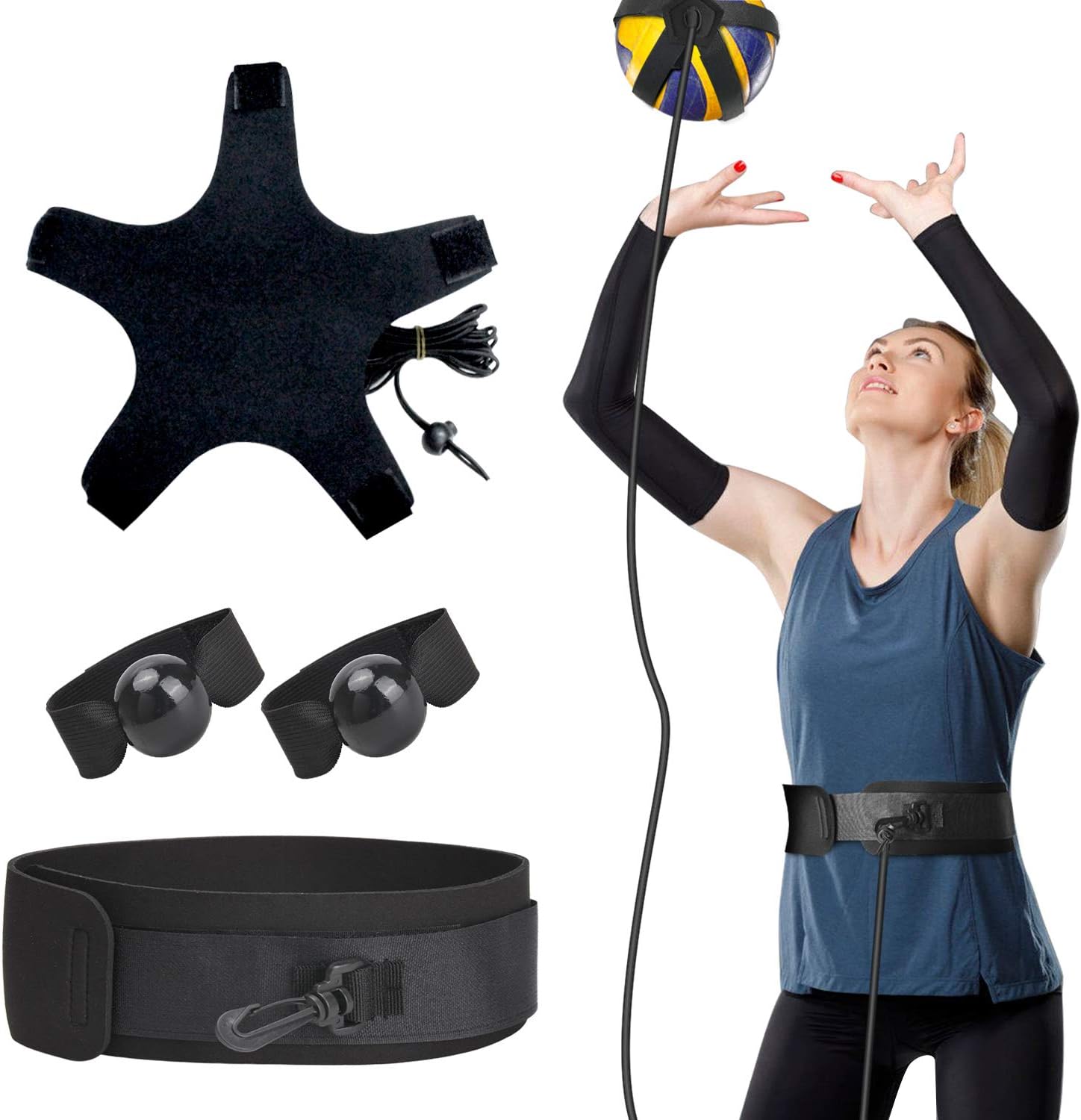 TOBWOLF Volleyball Training Equipment Aid, Elastic Self-Training Volleyball Resistance Band with Adjustable Waist Belt & Ball Pouch & Hand Strap for Practicing Serving, Spiking, Arm Swing Passing : Sports & Outdoors