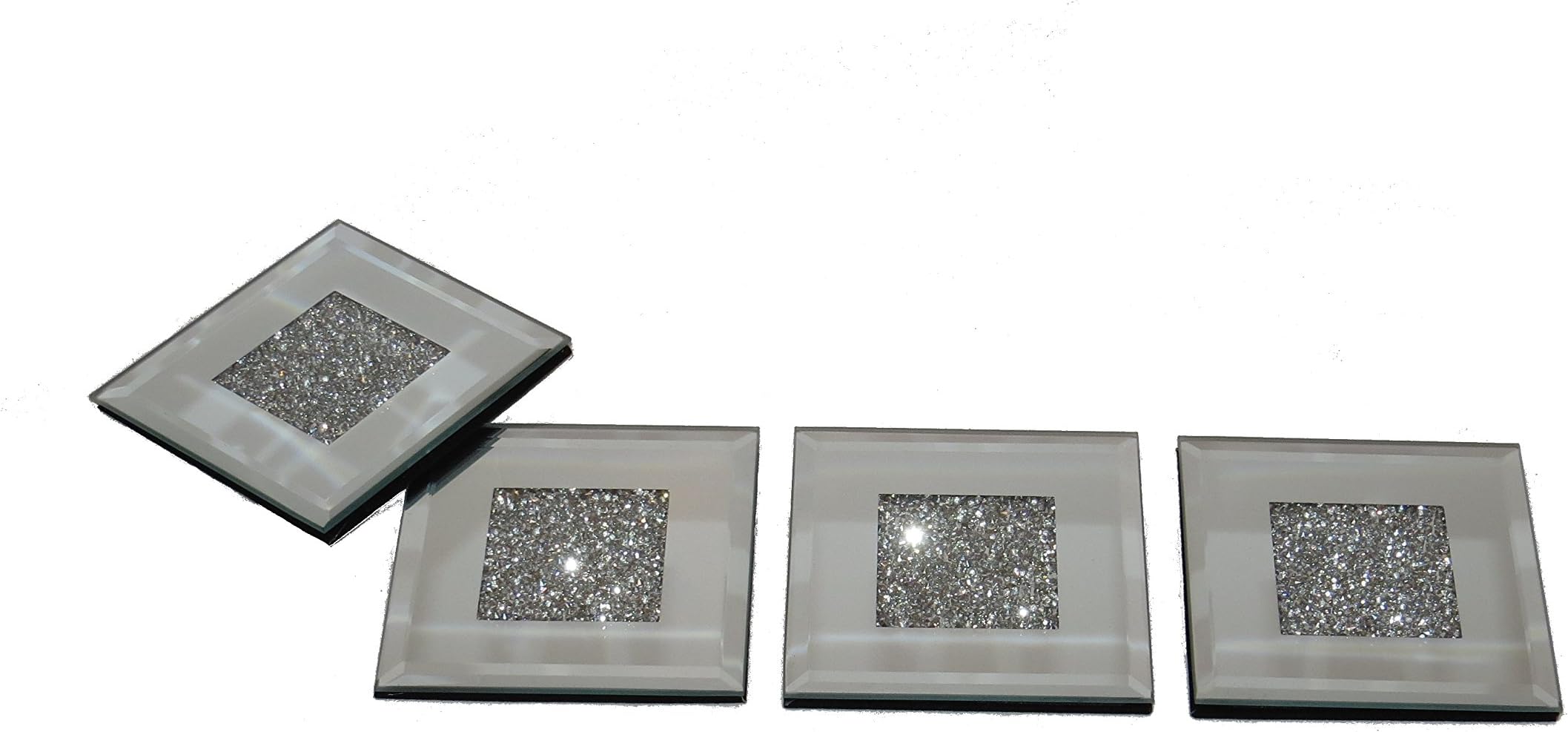 X4 Beautiful Diamond Crush Coaster Set - Christmas Gift Silver Mirror