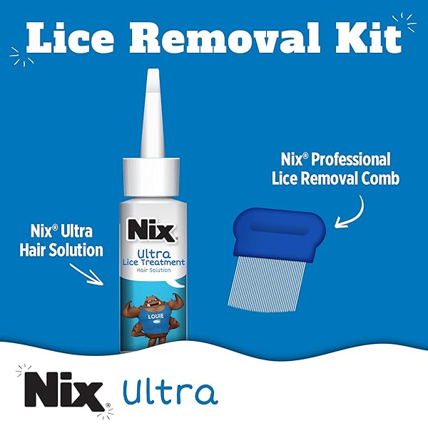 NIX ULTRA LICE REMOVAL KIT, LICE TREATMENT HAIR SOLUTION, 3.4 FL OZ & LICE REMOVAL COMB