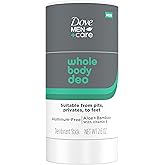 DOVE MEN + CARE Whole Body Deo Aluminum-Free Deodorant Stick Aloe + Bamboo Helps Avoid Chafing Suitable from Pits, Privates, to Feet 2.6 oz
