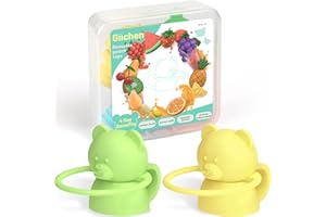 Giichen Soft Sip Food Pouch Topper - Food Grade Silicone Pouch Tops for Baby Prevent Spills, Led Weaning, Self Feeding, Protects Childs Mouth, BPA Free Food Pouch Lids - 2 Pack (Green Yellow)
