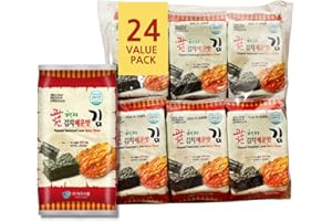 GENERIC Korean Crispy Seaweed Snacks, Kimchi Spicy Flavor – 24 Individual Sheets Roasted Nori, Vegan, Gluten-Free, 100% Natural Laver
