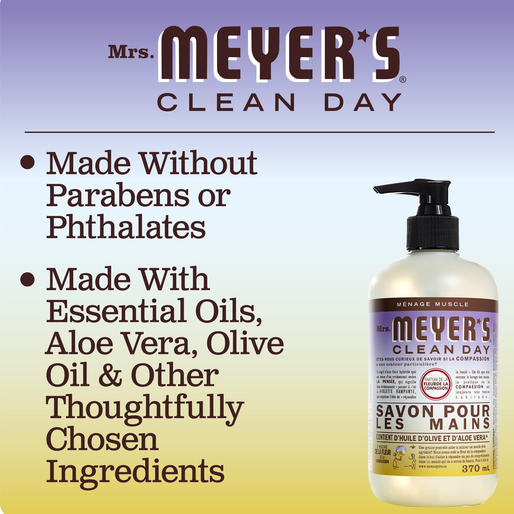 MRS. MEYER'S CLEAN DAY Hand Soap, Compassion Flower, Made with Essential Oils, 12.5 fl. oz
