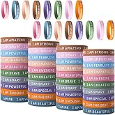 CYCLUSIVE 60 Pieces Students Inspirational Wristbands Rubber Bracelets Fun Motivational Wristbands for Kids Students Back to School Gifts
