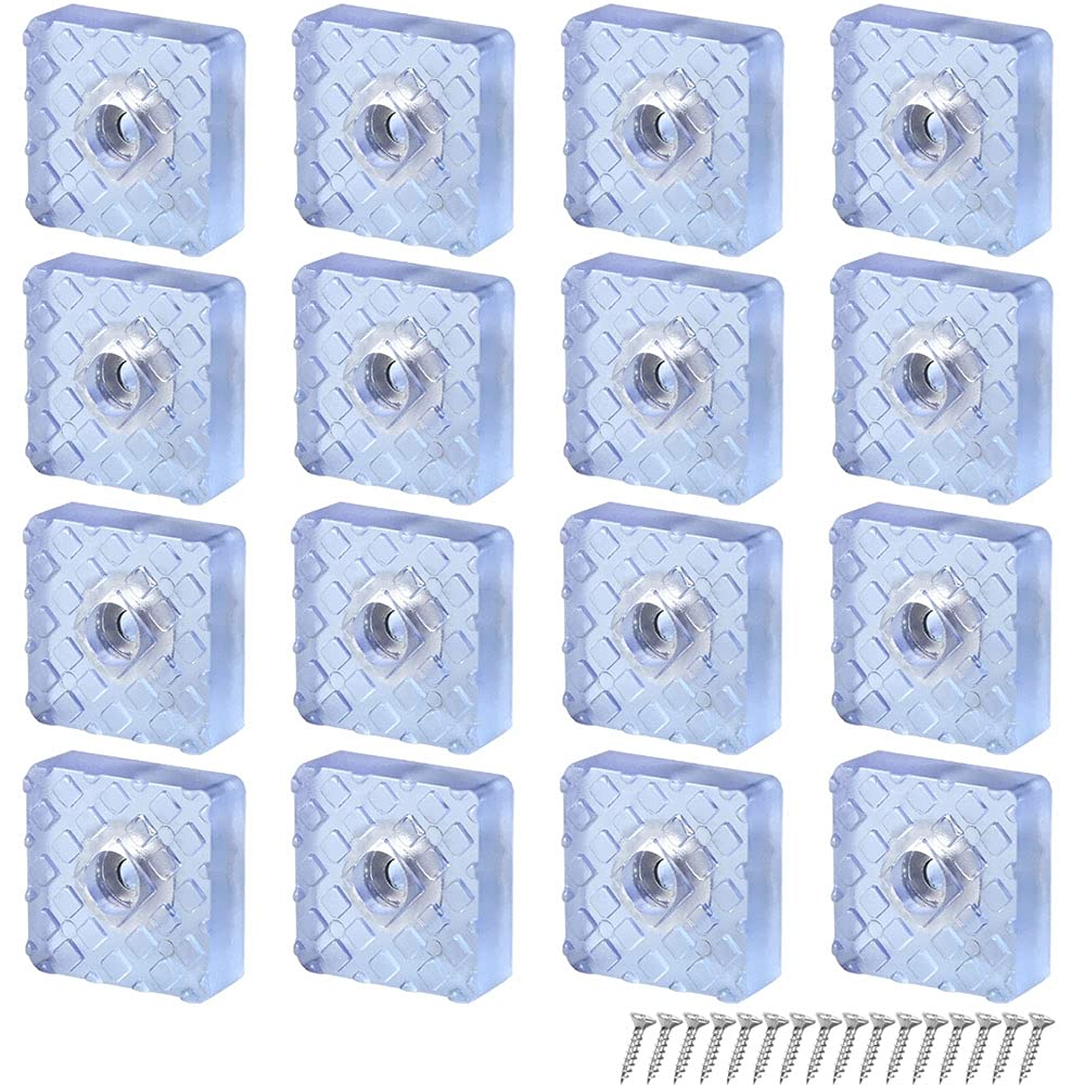 GZGXKJ 16 Pcs Transparent Square Rubber Chair Leg Floor Protectors Glide Non-Slip Furniture Table Chair feet Floor Protector with Screws(30 * 30 * 10mm)