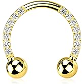 Melighting Titanium Septum Rings G23 Septum Jewelry Nose Rings Hoop 16G Clear CZ Horseshoe Daith Earrings Helix Earrings Tragus Piercing Jewelry Body Piercing Jewelry Women Men