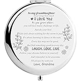 CREATCABIN To granddaughter Makeup Mirror Inspirational Quote Travel Compact Pocket Mirror Two-sided Folding Gift From Grandma Granddad for Women Girls Graduation Birthday Christmas Ideas Gift, Silver