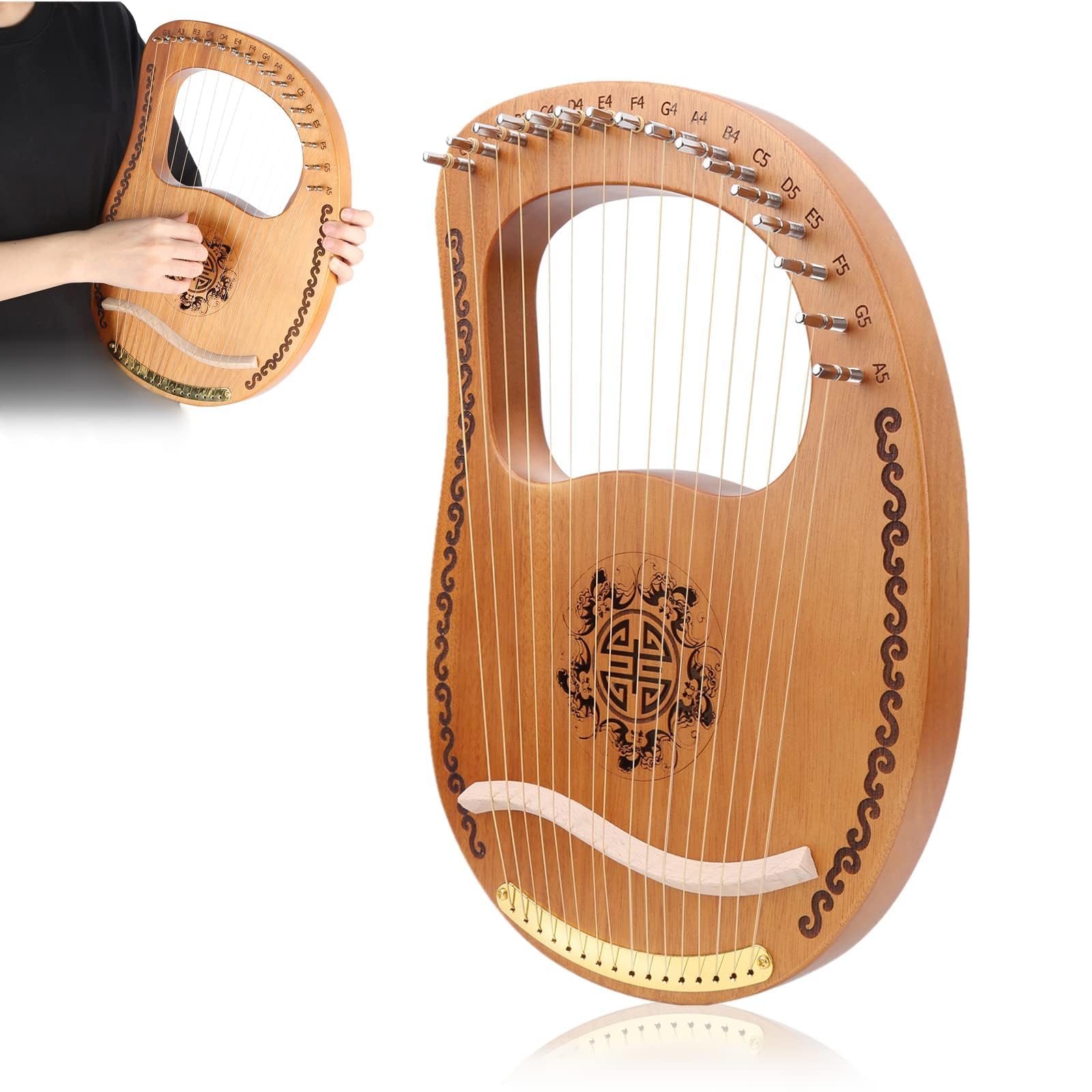 Portable Harp 16 String Small Harp Mahogany Okoman Wood Beginner Musical Instrument Violin