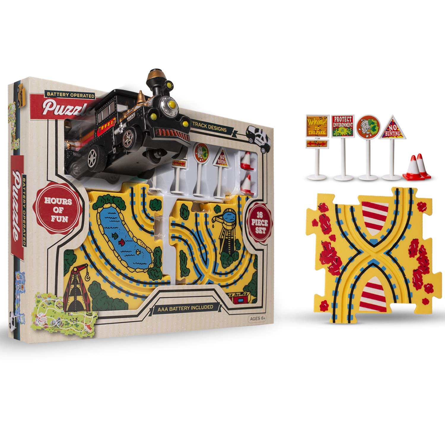 Perfect Life Idea Black Train Vehicle Puzzle Track Play Set Battery Operated Toy Themed Style Vehicle Runs On Interchangeable Puzzle Tracks Make