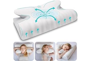 Hearvo Cervical Neck Pillow for Side Back & Stomach Sleepers, Ergonomic Side Sleeper Pillow with Memory Foam & Washable Pillowcase, Cervical Pillow for Neck and Shoulder Pain Relief Neck Support