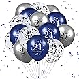 21st Birthday Balloons, 15 PCS Navy Blue Silver for Men Women Anniversary Party Happy Birthday Decorations 12 Inches