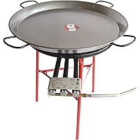 Paella Pan Polished Steel + Paella Gas Burner and Stand Set - Complete Paella Kit for up to 40 Servings