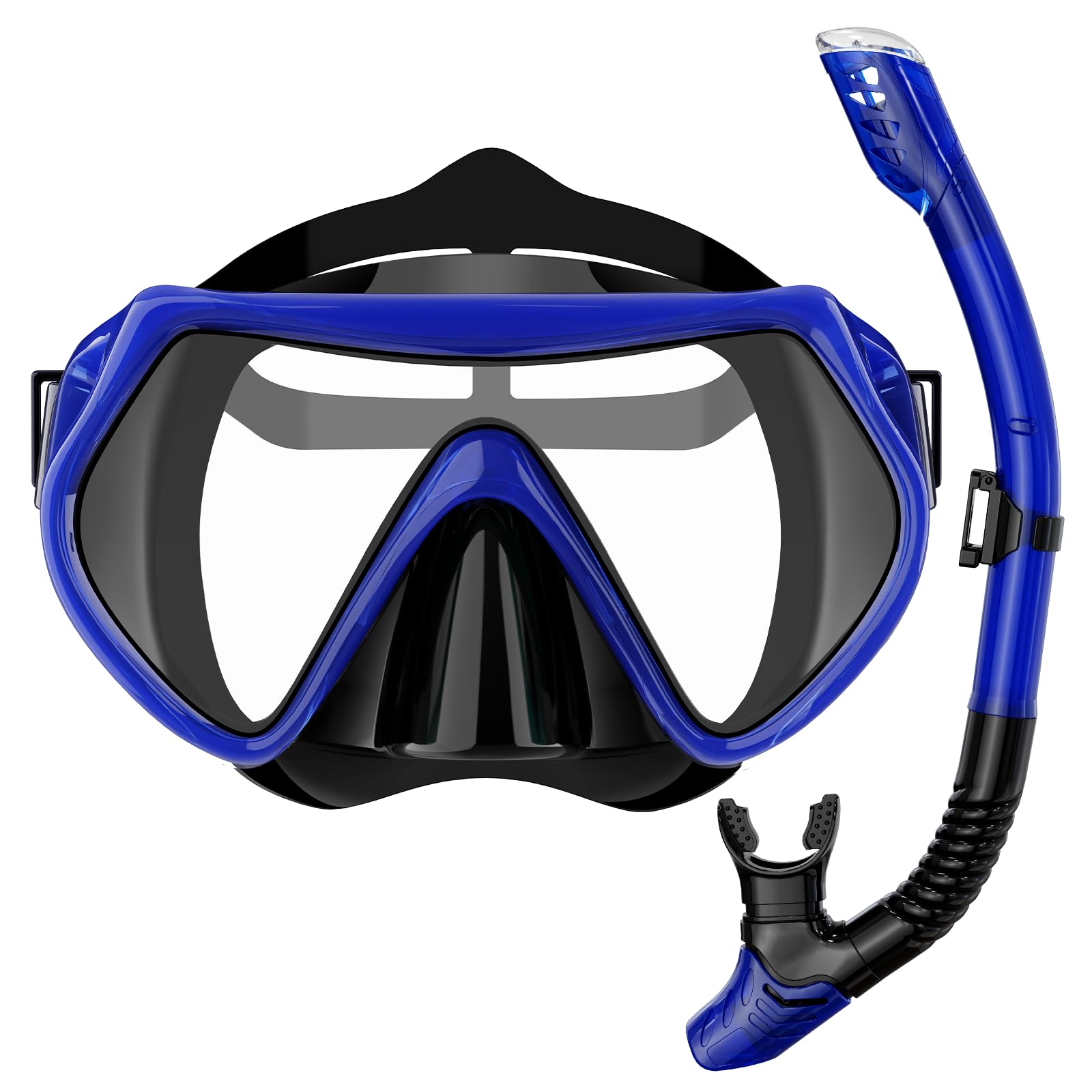 BuyCard Snorkel Mask,180 Degree Panoramic View Dry Top Snorkeling Gear，Safe Anti-Leak Anti-Fog Diving Mask, Snorkel Set and Swimming Goggles (Transparent Blue, (Adults))