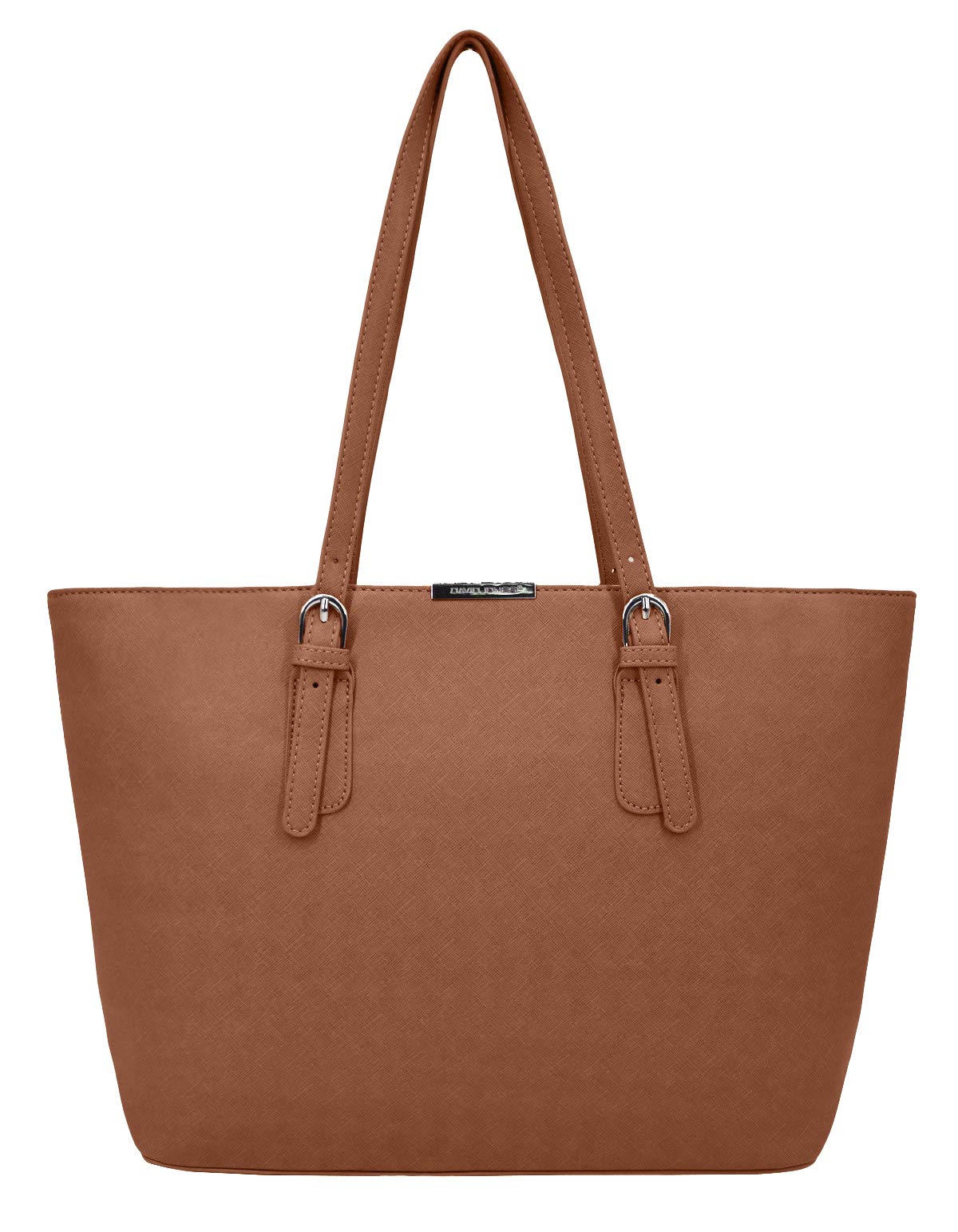 David Jones - Women's Large Tote Shopper - Top Handle Handbag PU Leather - Big Shoulder Shopping Bag Large Capacity A4 - Ladies Girl Students School Work Office City Laptop Bag - Camel Brown