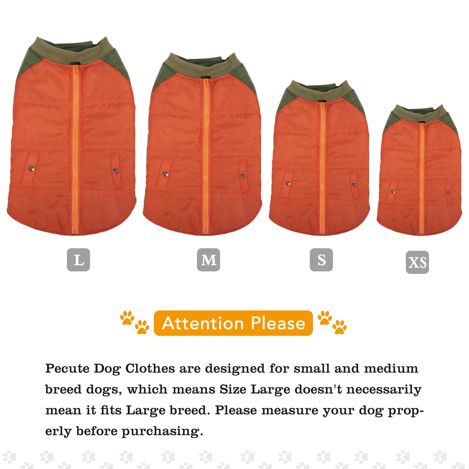 Pecute Dog Vest Color Blocking Winter Warm Pet Apparel with Strap Closure Orange X-Small
