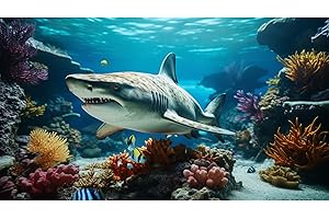 Riivvdise Aquarium Background Marine Life Fish Shark Terrarium Backdrop Underwater World Coral Reef Rock Fish Tank Background Deep Sea Aquarium Wallpaper Poster Decor Vinyl 24x16in