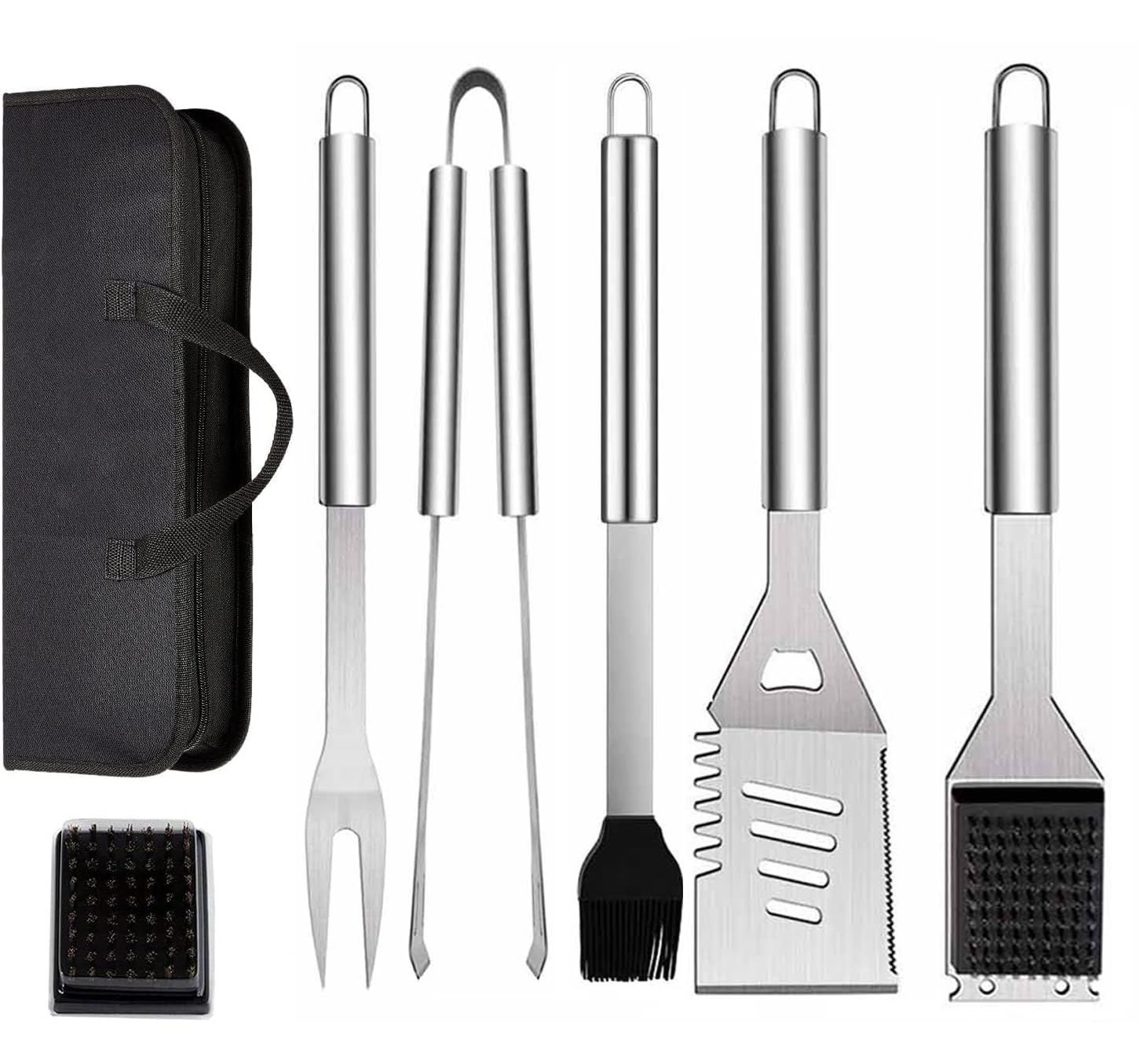 6 PCS BBQ Grill Tool Set, ZWMYF Stainless Steel Barbecue Grilling Utensils Kit with Carry Bag, Spatula, Tongs and Fork BBQ Tool Accessories for BBQ Cooking Outdoor Camping