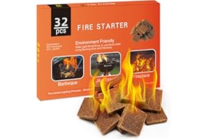 Serando Wood Fire Starters Cubes: 32 Squares Natural Charcoal Firestarter for Campfires Fireplace Stove Grill Fire Pit Camping BBQ