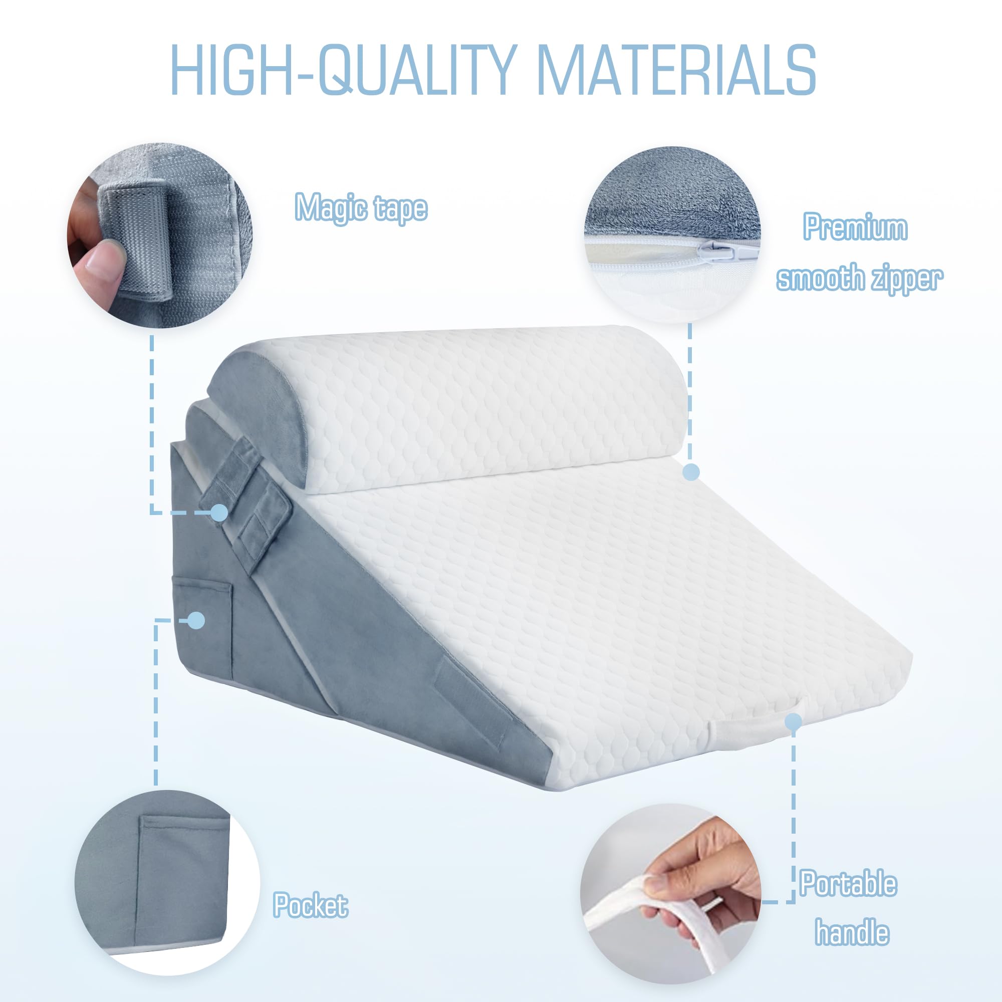 3Pcs Orthopedic Bed Wedge Pillow for Sleeping, Adjustable 9&12 Inch Memory Foam Wedge Pillow Post Surgery or Back, Neck and Knee Support, Triangle Pillow for Acid Reflux Gerd Snoring