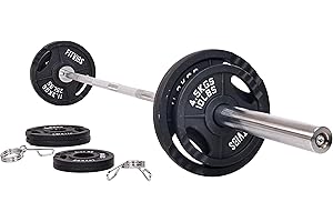 Signature Fitness Cast Iron Olympic 2-Inch Weight Plates Including 7FT Olympic Barbell, 130-Pound, 300-Pound or 325-Pound Set, Multiple Packages