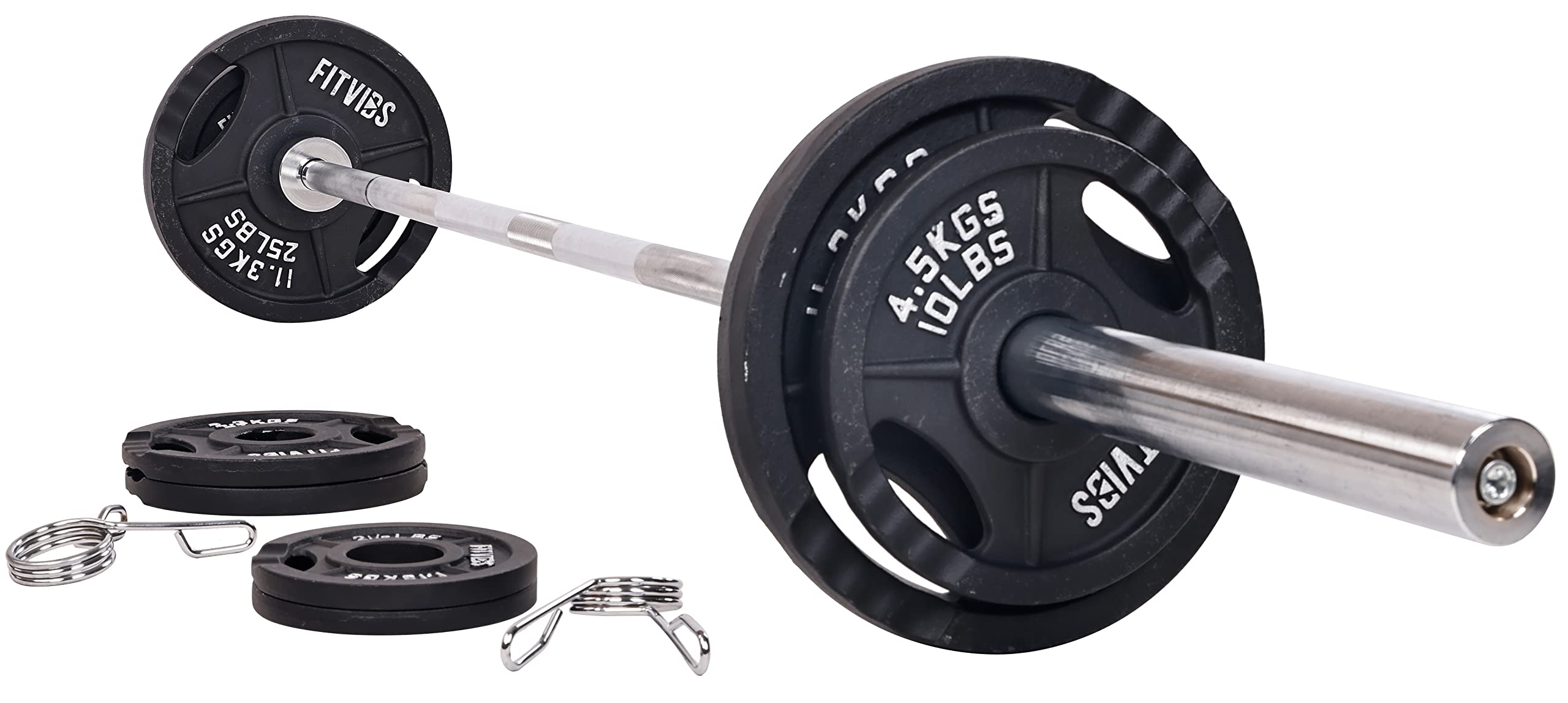 Photo 1 of ***parts only***

Signature Fitness Cast Iron Olympic 2-Inch Weight Plates Including 7FT Olympic Barbell, 130-Pound Set (85 Pounds Plates + 45 Pounds Barbell), Multiple Packages, Style #2