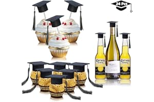 ONBUWWS Mini Graduation Caps Decorations, 24 Pcs Small Black Grad Hats with Tassels Class of 2024 Cupcake Toppers Beer Bottle Cover Decor for School College kindergarten Congrats Party Supplies Tiny Favors