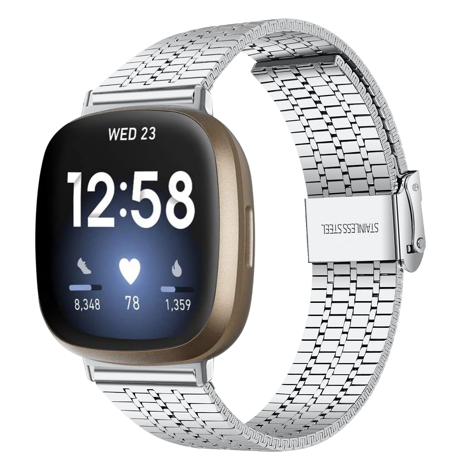 AISPORTS Stainless Steel Strap Compatible with Fitbit Versa 4/Sense 2 - Adjustable Metal Bracelet Sport Wristband for Men and Women