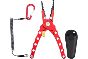 Fishing Pliers with Lanyard Aluminum Fish Hook Remover Tool Multifunction Lip Gripper with Line Cutter Split Ring Opener for 
