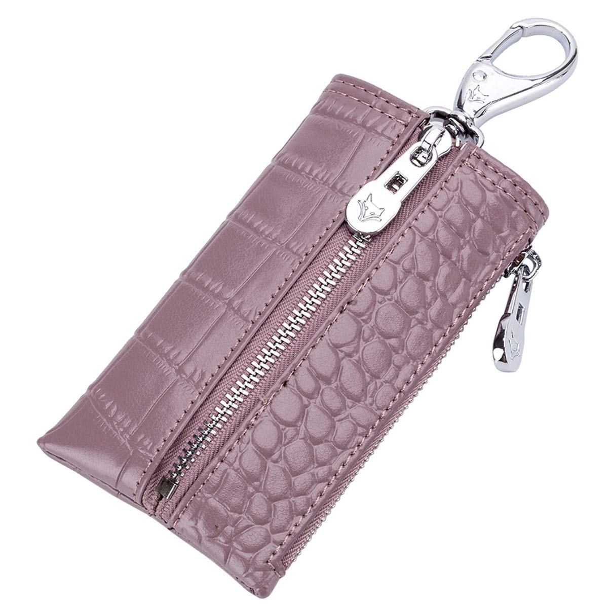 Key Purse Aileder Crocodile Leather Key Holder Case Double Zipper Keychain Wallet Remote Control Key Fob Pouch Small Coin Change Purse (Light Purple)