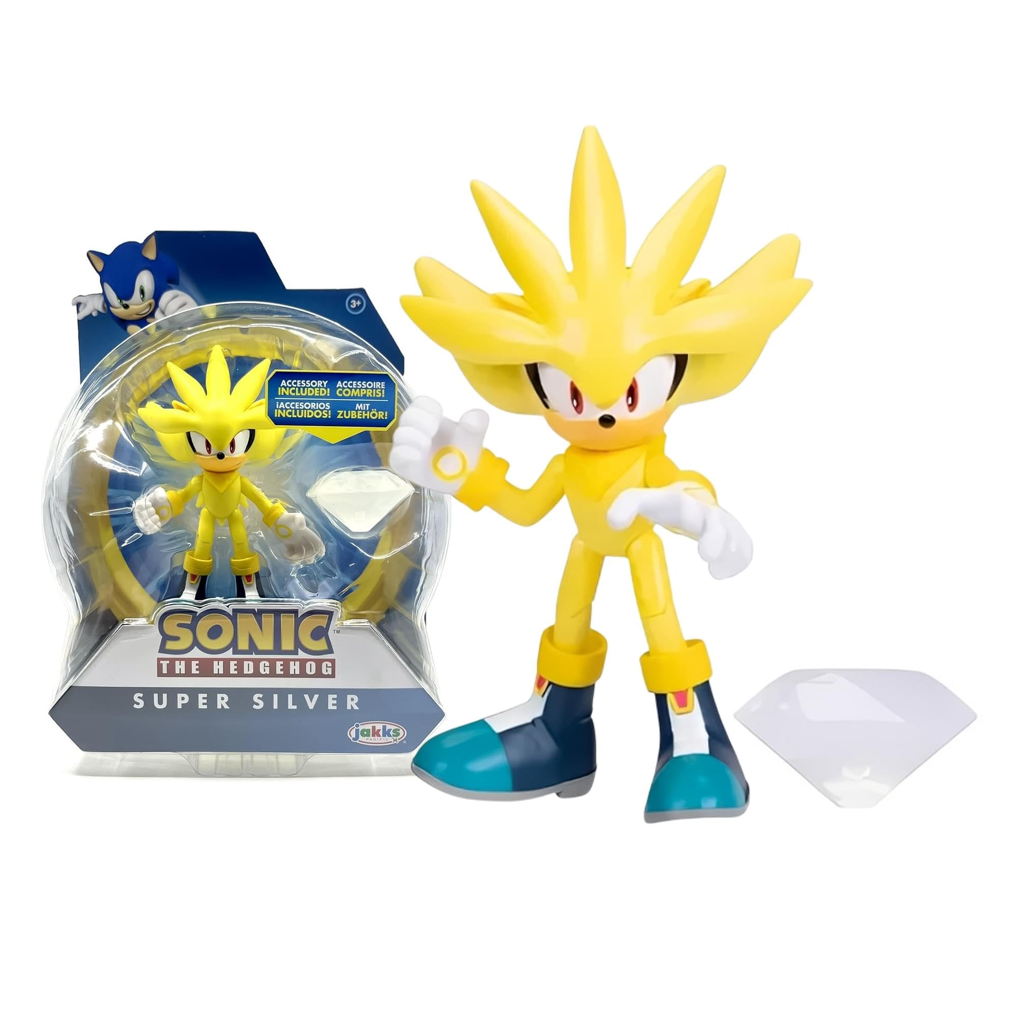 Sonic The Hedgehog 4" Articulated Action Figure Collection (Choose Figure) (Super Silver with White Emerald)