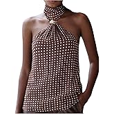 Verdusa Women's Polka Dots Tie Backless Chiffon Halter Top Vintage Going Out Tops