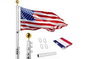 WEVALOR 14 Gauge 20FT Telescoping Flag Pole Kit, Heavy Duty In Ground Telescopic Flag Poles with 3x5 American Flag, Outdoor Old Glory Flagpole Kits for Outside, Yard, Residential or Commercial