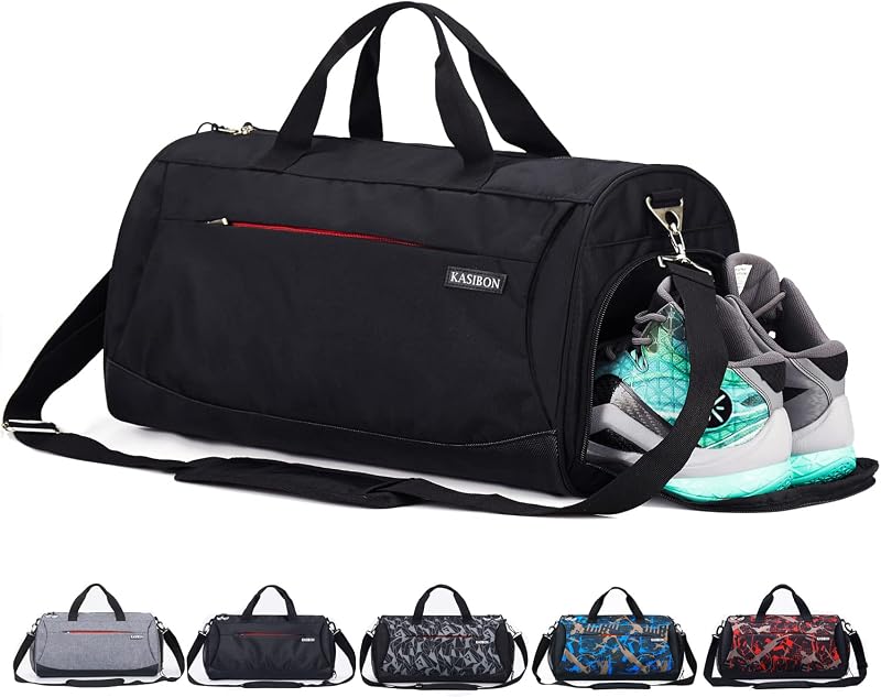 KASIBON Sports Gym Bag With Shoes Compartment Wet Pocket 35L Black