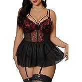 Alrovetoney Plus Size Lingerie For Curvy Women Ruffle Lingerie Set Sexy Lace Lingerie Set Garter Belt With Stockings