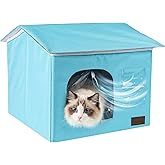 PatiencET Cat Cooling House for 1 Cat, Indoor Cooling Cat House for Summer, Blue Cat Hideaway Bed with Side Ice Packs, Insulated Foil Lining