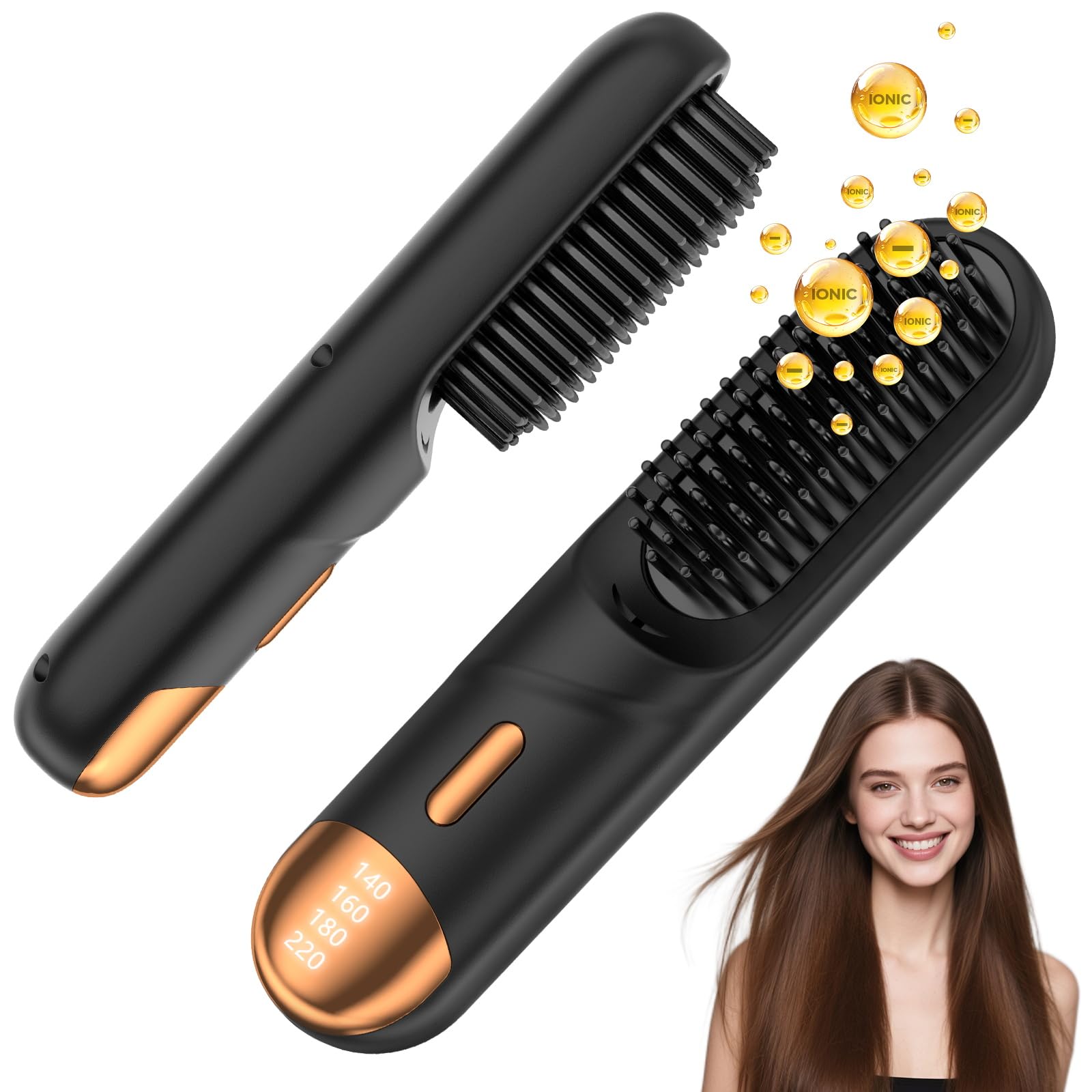 Photo 1 of Go Brush Pro 2026 Hair Straightener Brush 300 Million Negative Ionic Portable Hair Straightener Comb for Women with 4 Temps Fast Heating MCH Ceramic Coating Smooth Frizz - Free Hair Shining Black
