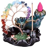 Jovivi Backflow Incense Burner Ceramic Incense Waterfall,7 Chakra Stones Healing Crystal Money Tree Incense Holder for Wealth, Good Luck, Yoga Meditation, Home Decor