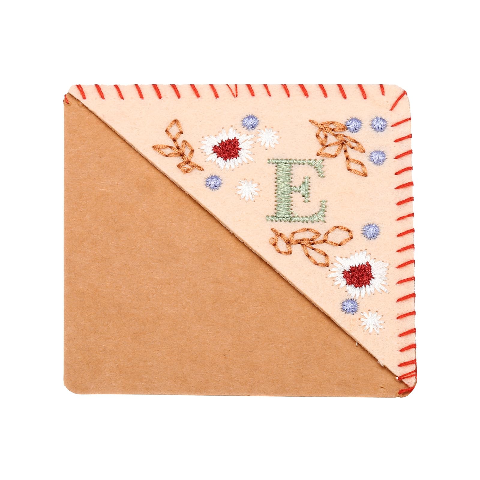 PATIKIL Personalized Embroidered Corner Bookmark, Cute Flower Felt Stitched Triangle Book Mark Page Marker for Women Men Book Lovers Teachers, Pink, Letter E