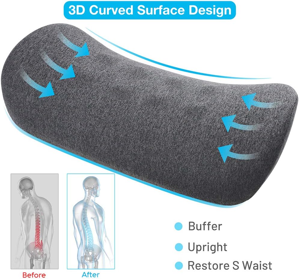 Lumbar Support Pillow for Office Chair and Car Seat Memory Foam Lower Back Lumbar Support Cushion Ergonomic Back Support Pillow for Back Pain Relief with Skin Affinity Cover: Kitchen & Dining