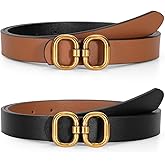 TRIWORKS Reversible Leather Belt for Women with Gold Buckle Ladies Leather Belt for Jeans Pants