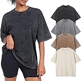 Womens Vintage Oversized T Shirts Acid Washed Baggy Cotton Tee Workout Gym Shirts Boyfriend Short Sleeve Tops