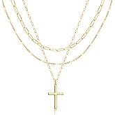 Poxtex Layered Gold Necklaces for Women, Stackable Dainty 14K Gold Silver Plated Trendy Simple Heart Diamond Cross Bow Circle Pendant Paperclip Choker Dot Chain Necklace,Jewelry Set Gifts for Women