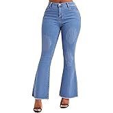 Women’ Casual Classic Bell Bottom Jeans Distressed Ripped High Waist Denim Flared Pants