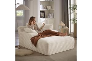 HANXIN 67 Inch Chaise Lounge Chair Indoor, Oversized Corduroy Upholstered Boneless Sofa Bed, Deep Seat Sleeper Couch Reading Chairs, Cloud Sofas Couches for Living Room, No Assembly Required (Beige)