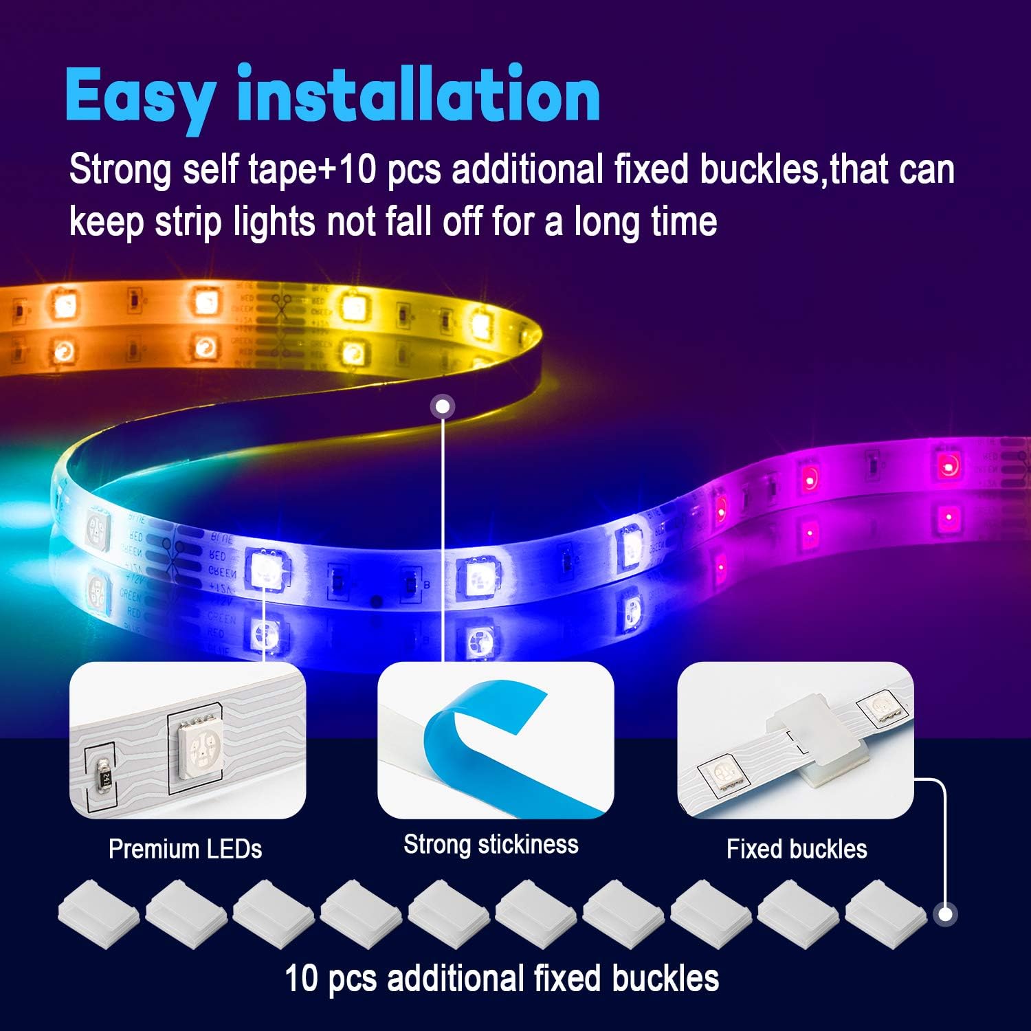 MUMUXI LED Strip Lights, 32.8ft Color Changing Led Light Strip 5050 RGB 300 LEDs Flexible LED Tape Light Kit with 44 Keys Remote Control and 12V Power Supply for Room, Bedroom, Bar, Home, Kitchen: Home Improvement